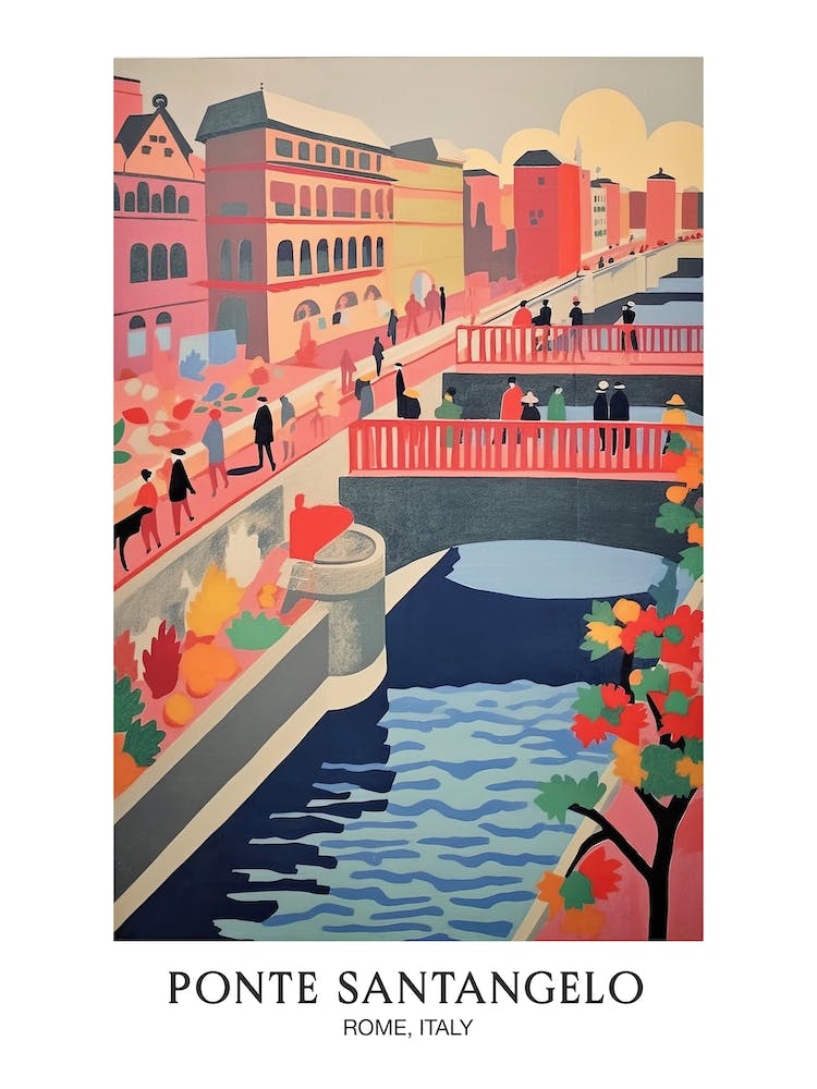 Ponte Sant Angelo, Rome Italy Colourful 1 Travel Poster