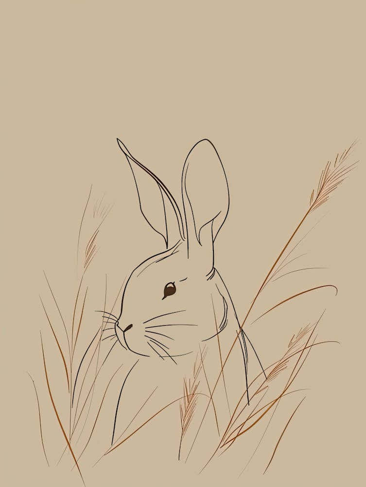 Rabbit In The Grass - Boho, Line Art 1