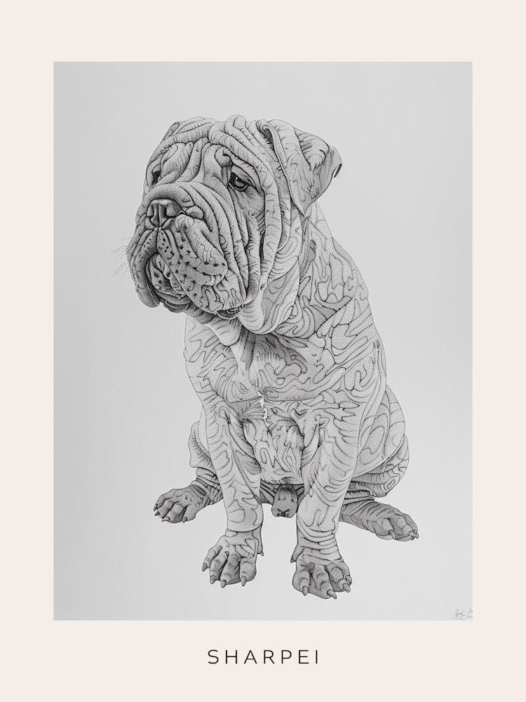 Sharpei Dog Line Sketch 2 Poster