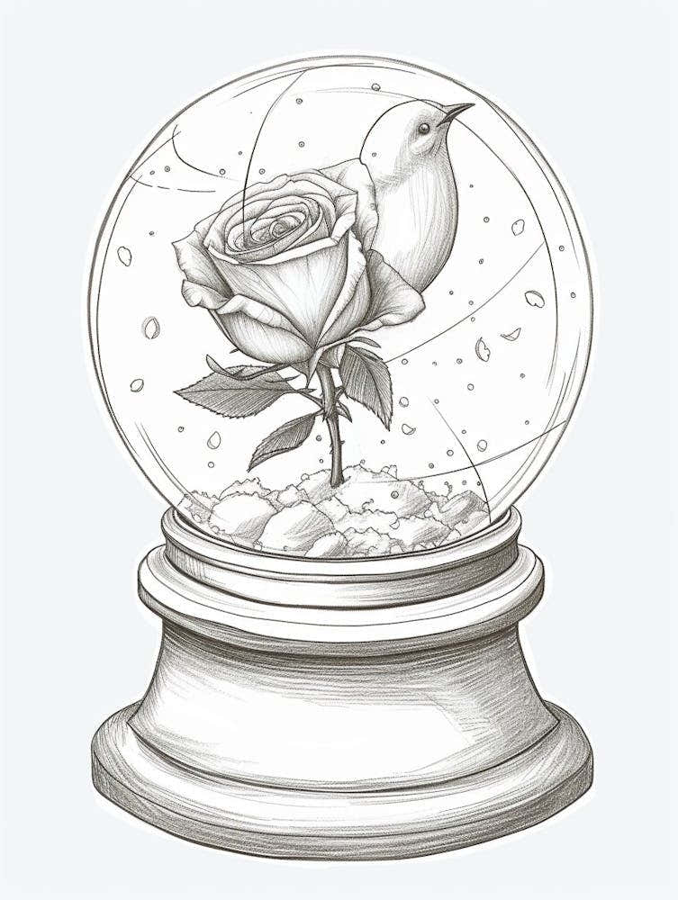 English Rose In A Globe Line Drawing 2