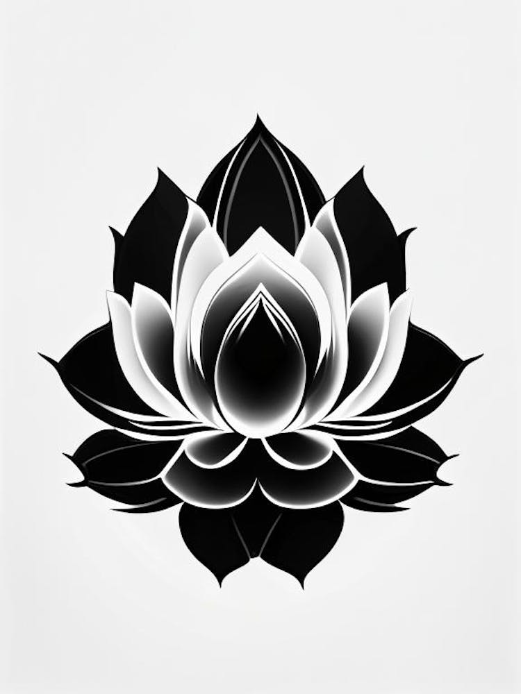 Lotus Flower, Buddhist Symbol Black And White Geometric 3