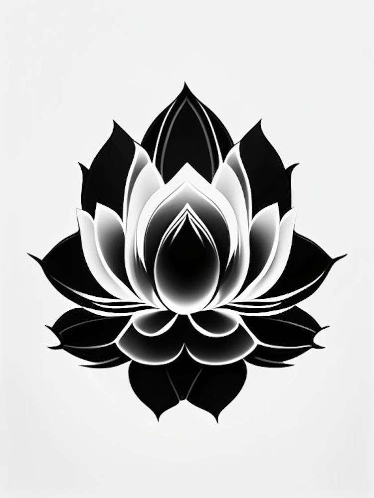 Lotus Flower, Buddhist Symbol Black And White Geometric 3