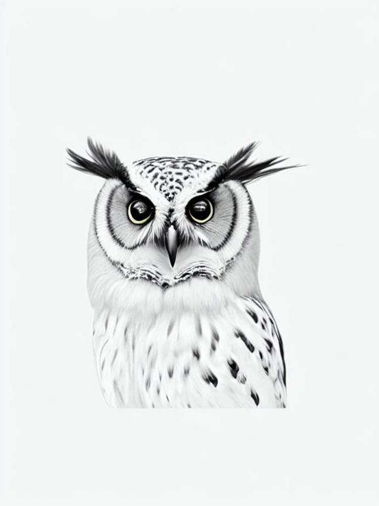 Owl B&W Pencil Drawing 1 Bird