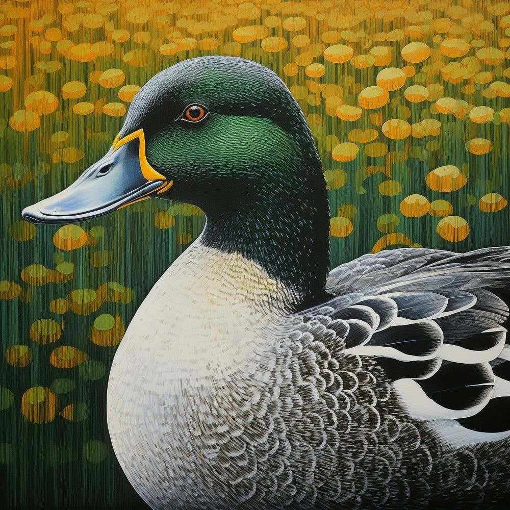 Ohara Koson Inspired Bird Painting Mallard Duck 3 Square