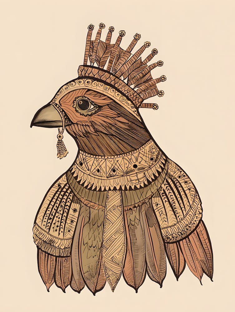 Tribal Inspired Ornate Bird Print - Unique Bohemian Wall Art