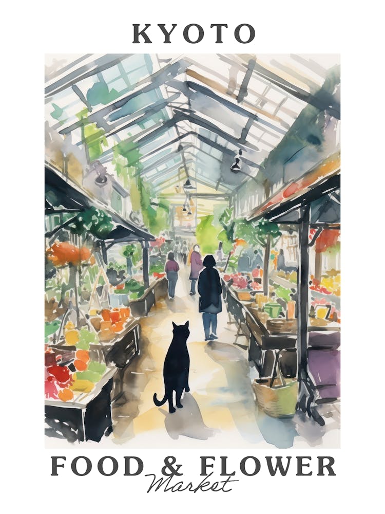 Food Market With Cats In Kyoto 2 Poster