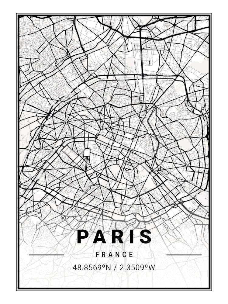 Paris France Map Prints