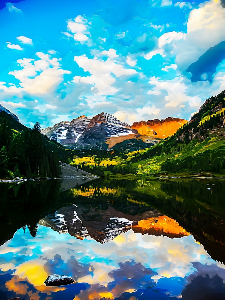 Maroon Bells And Lake At Sunrise, Colorado, Usa