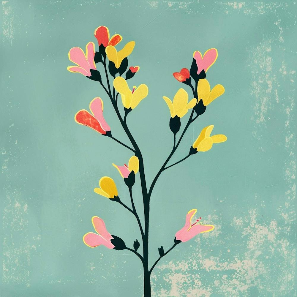 Coral Bells 3 Square Flower Illustration