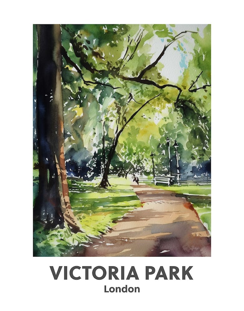 Victoria Park, London 3 Watercolour Travel Poster
