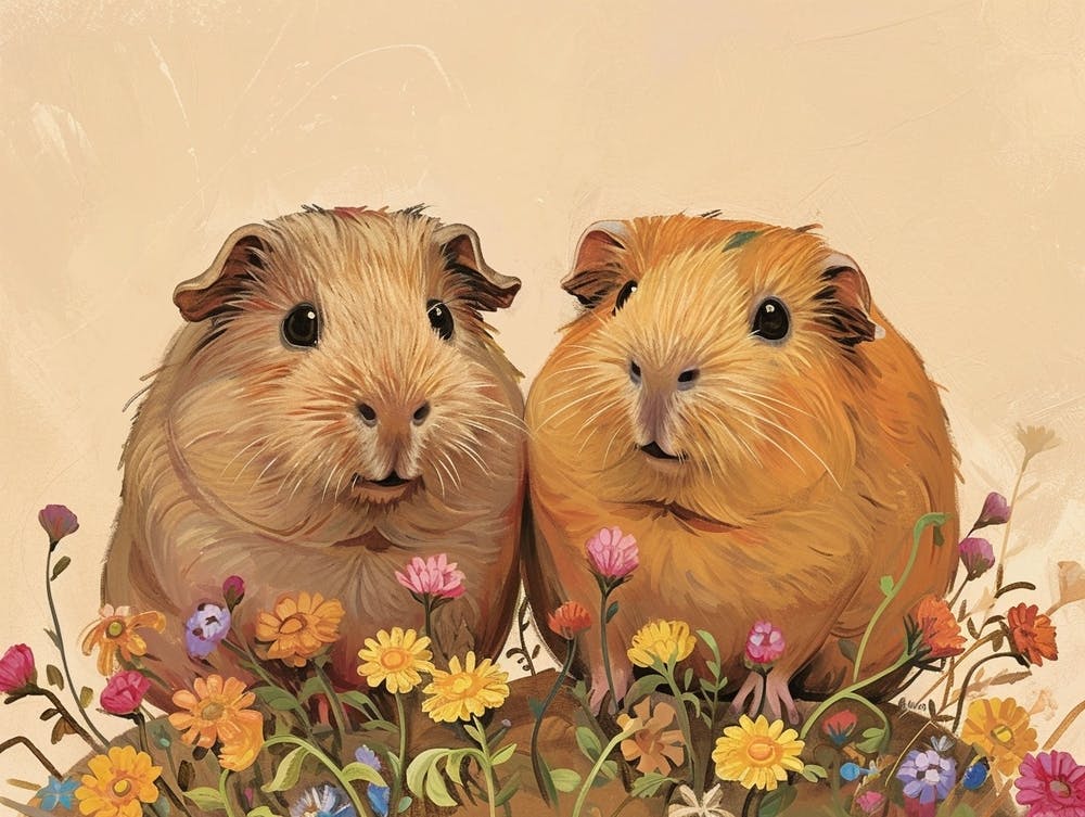 Floral Animal Illustration Guinea Pig