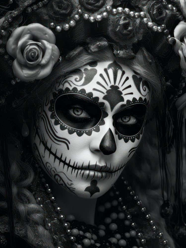 Skull Face Girl Black and White