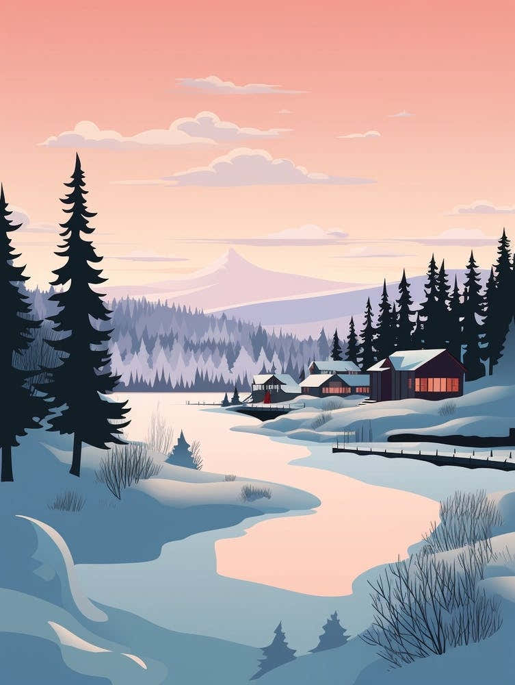 Retro Winter Illustration Big Bear Lake California 2