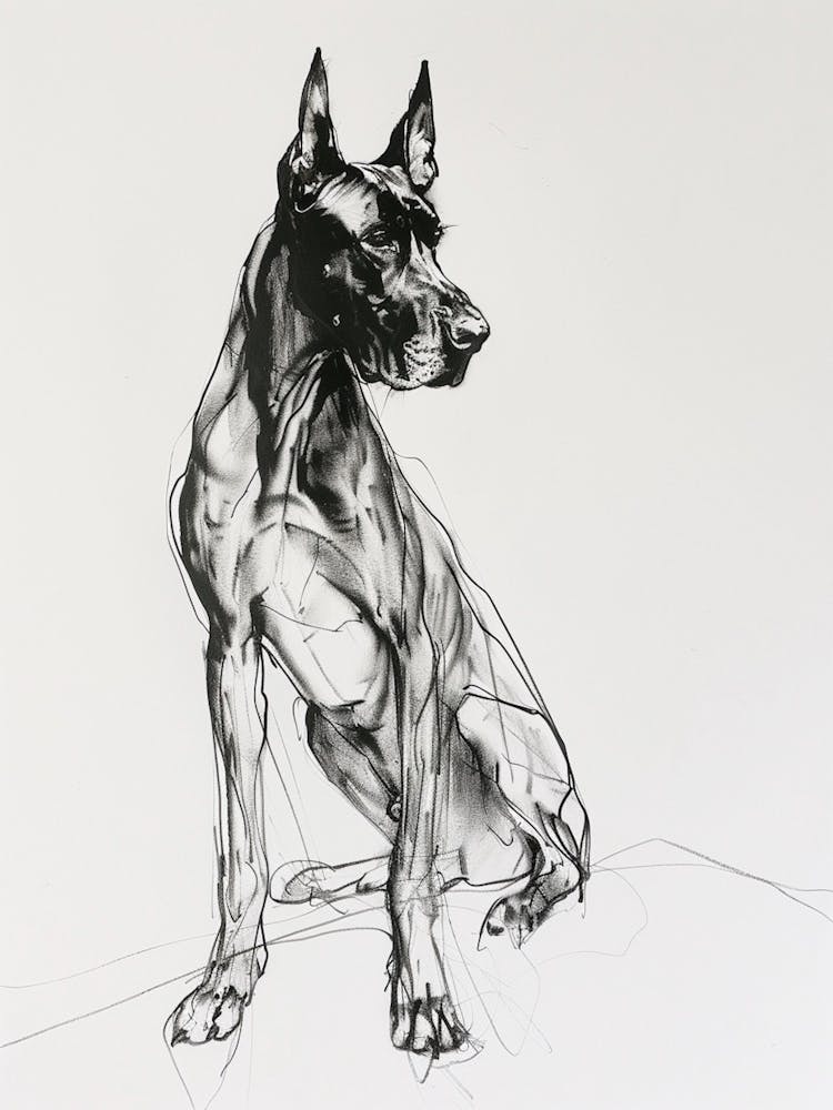 Doberman Dog Charcoal Line 2