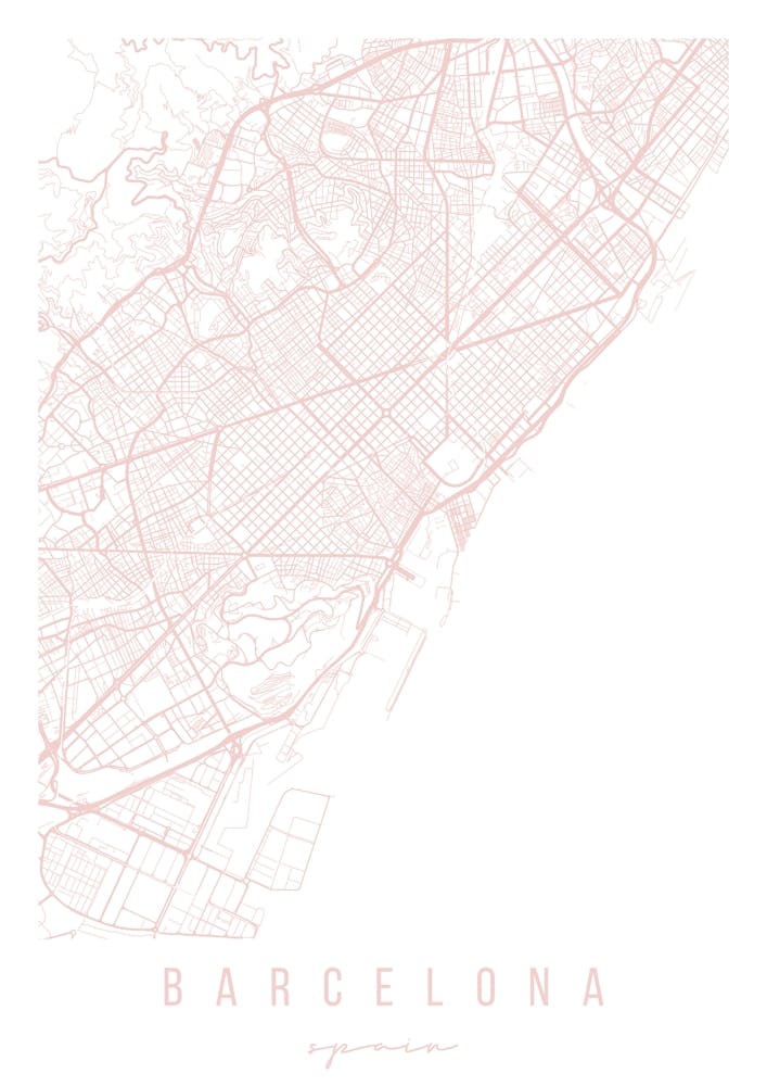 Barcelona Spain Light Pink Minimal Street Map