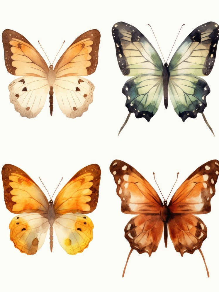Watercolor Butterflies Isolated On White Background