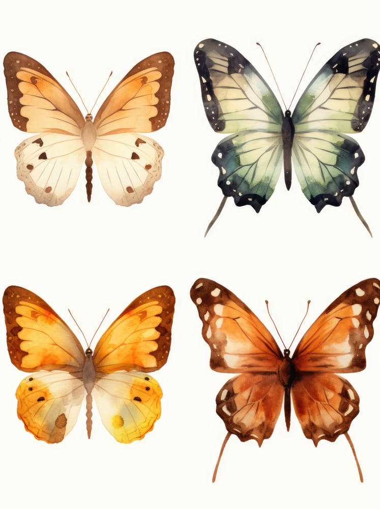 Watercolor Butterflies Isolated On White Background