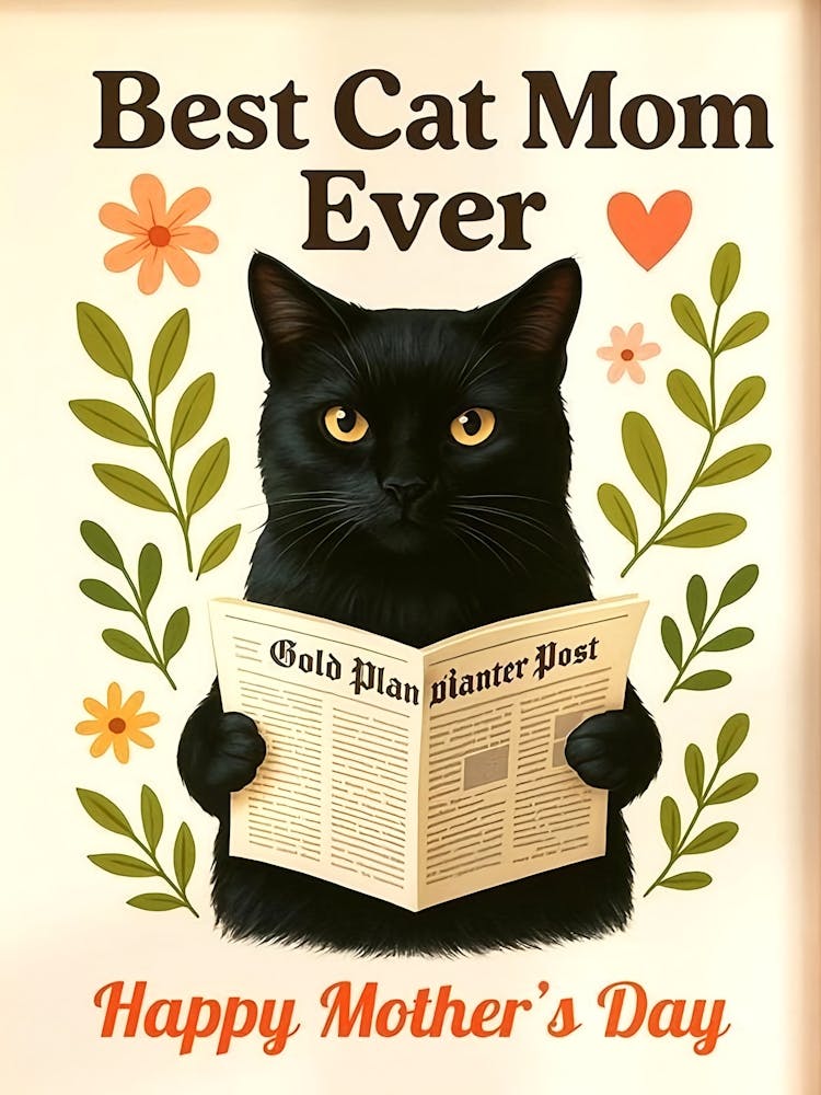 Best Cat Mom Print Or Card, Cute Kitten Mum Poster, Cat Mom Gift For Mother’S Day, Funny Cat Poster, Gift For Cat Lovers, Cat Wall Art