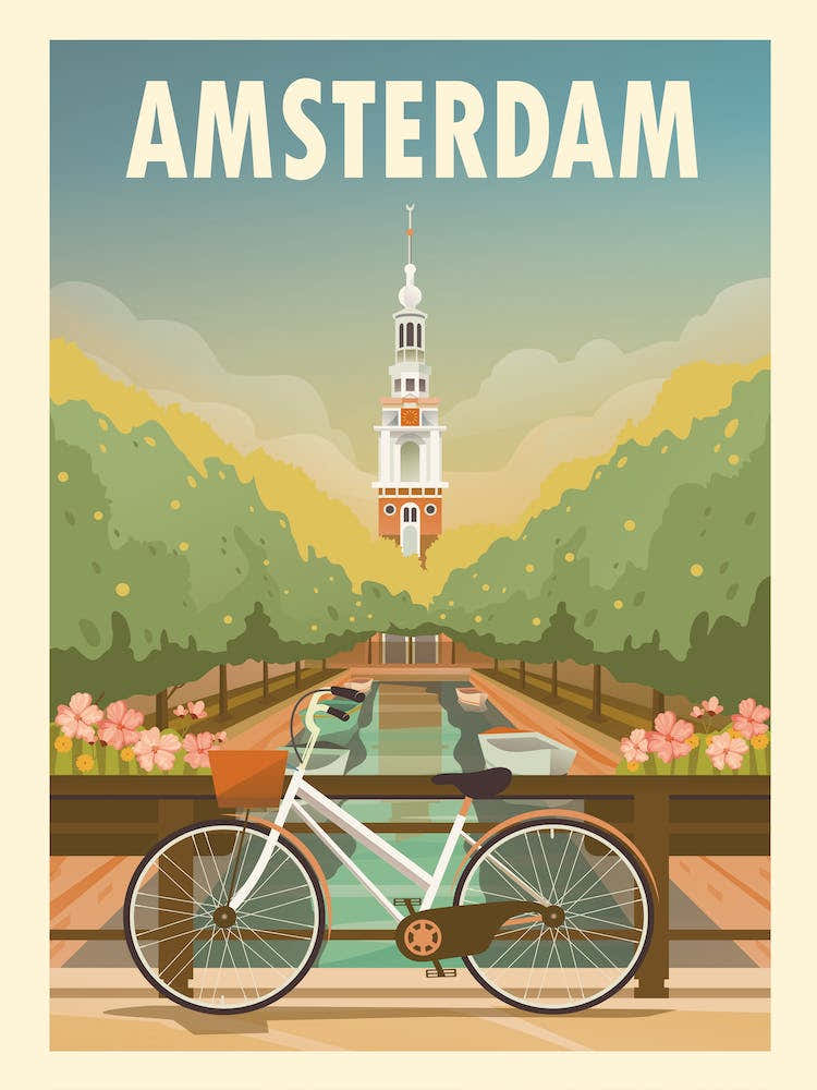 Amsterdam Canal Travel Poster