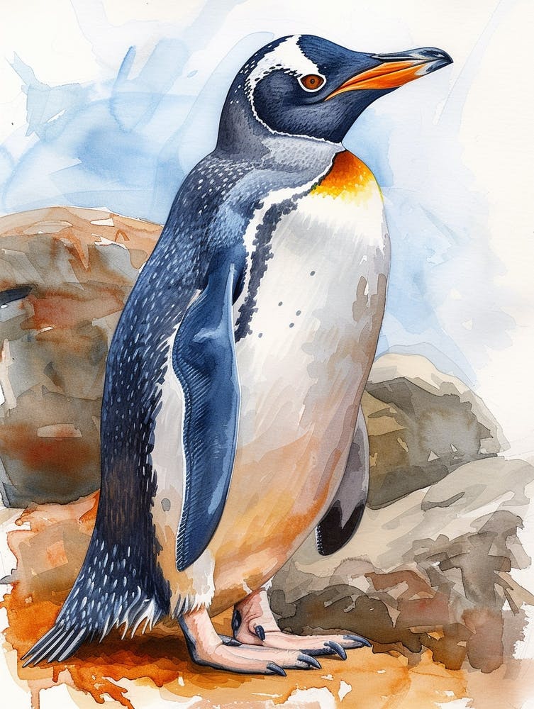 Humboldt Penguin Bleaker Island Watercolour Painting 4