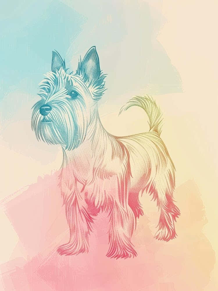 Scottish Terrier Dog Pastel Line Watercolour Illustration  3