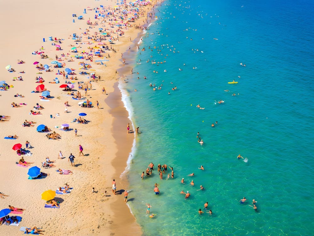 Crowded Beach Aerial Photography Print - Lively Summer Scene