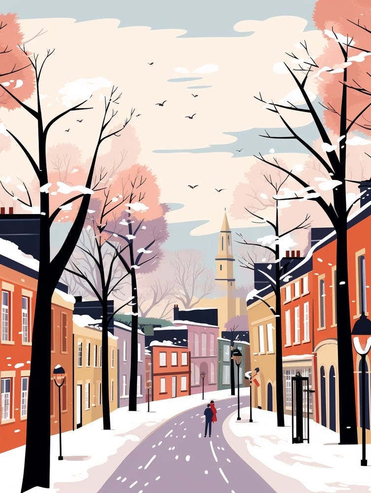 Retro Winter Illustration Durham United Kingdom 2