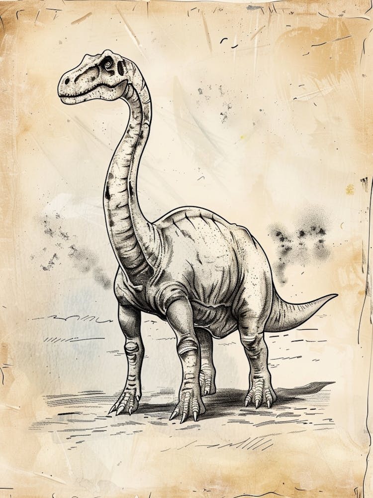 Camarasaurus Dinosaur Black Ink Illustration 2