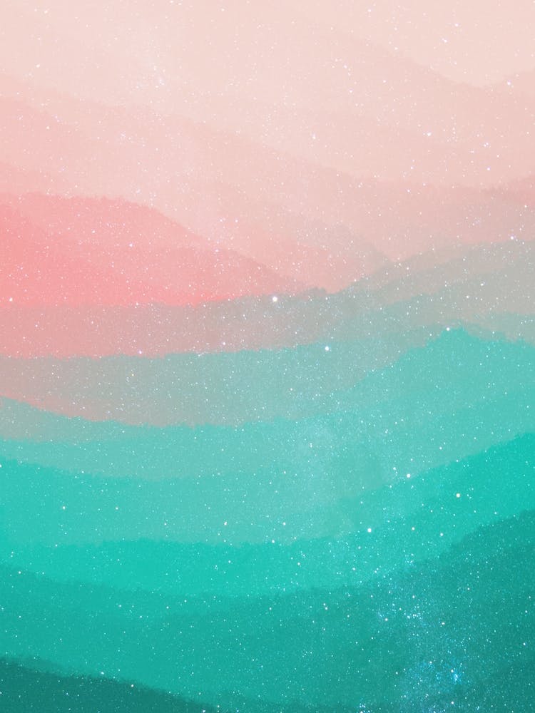 Minimal art abstract watercolor painting of green hills and evening sky