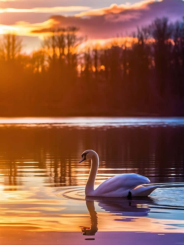 Swan At Sunset