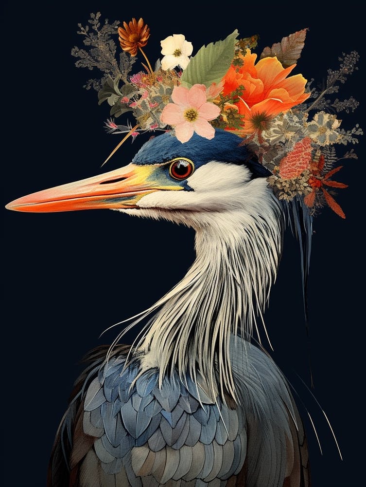 Bird With A Flower Crown Great Blue Heron 6
