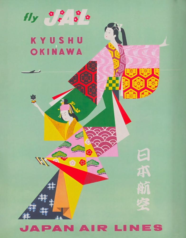 Japan Airlines Vintage Travel Poster Kimono