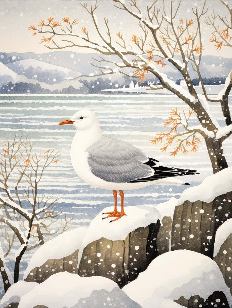 Winter Bird Painting Seagull 3