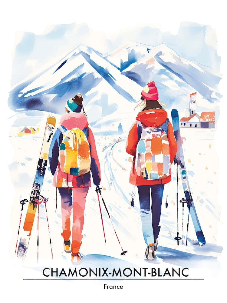 Chamonix Mont Blanc   France, Ski Resort Poster Illustration 4