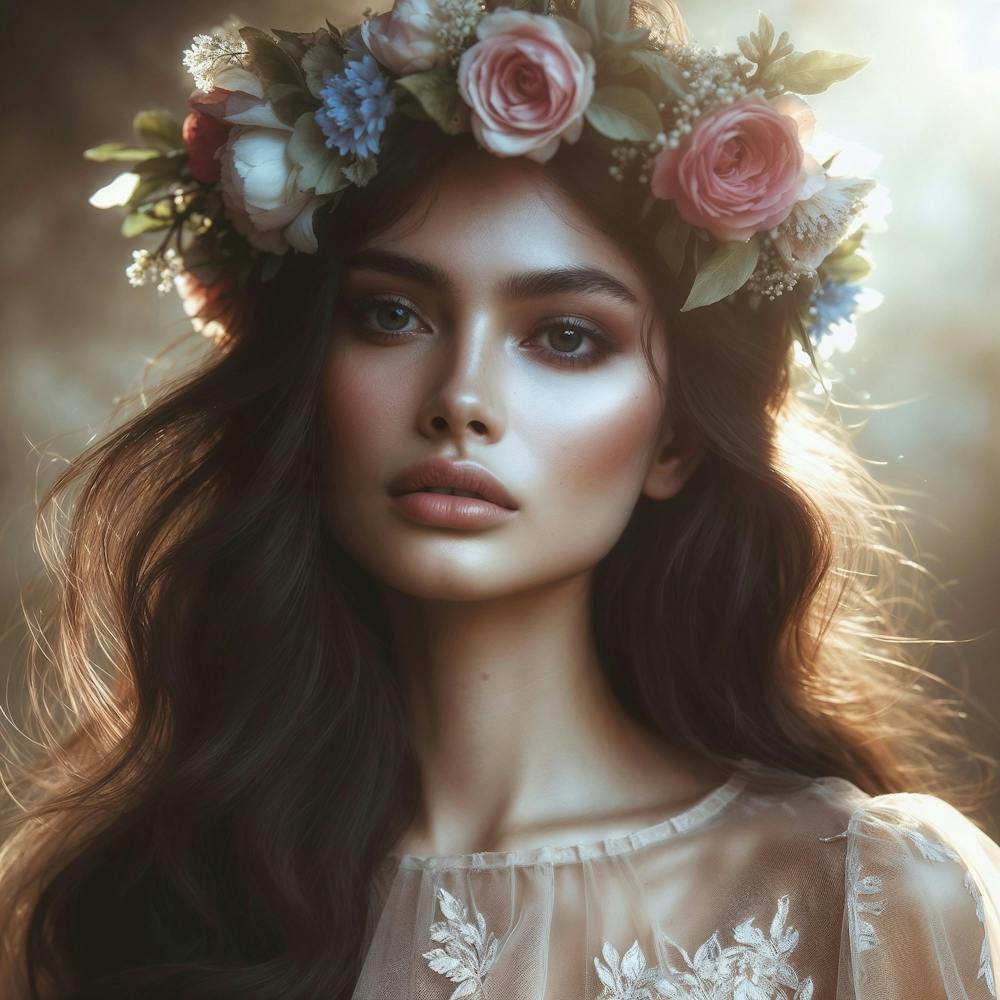 Beautiful Woman With Flower Crown