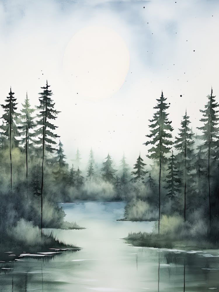 Watercolour Of Great Bear Rainforest   British Columbia Canada 2