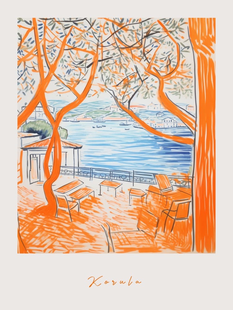 Korula Croatia Orange Drawing Poster