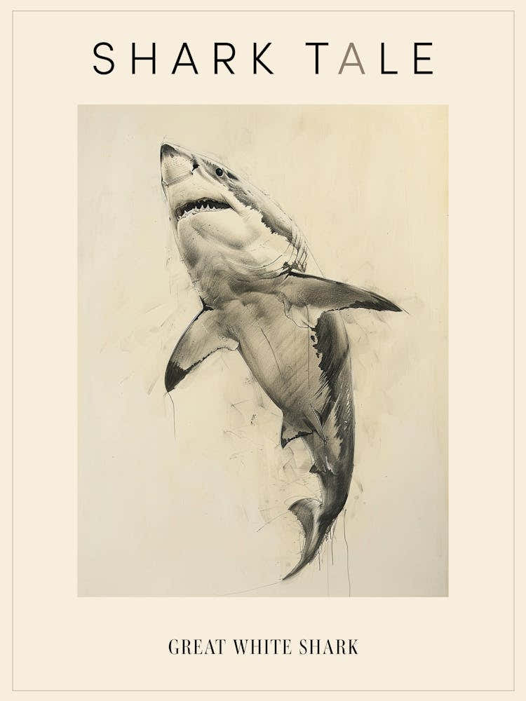 Great White Shark Vintage Illustration 1 Poster