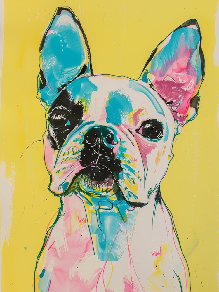 Boston Terrier Dog Pastel Line Watercolour Illustration  1
