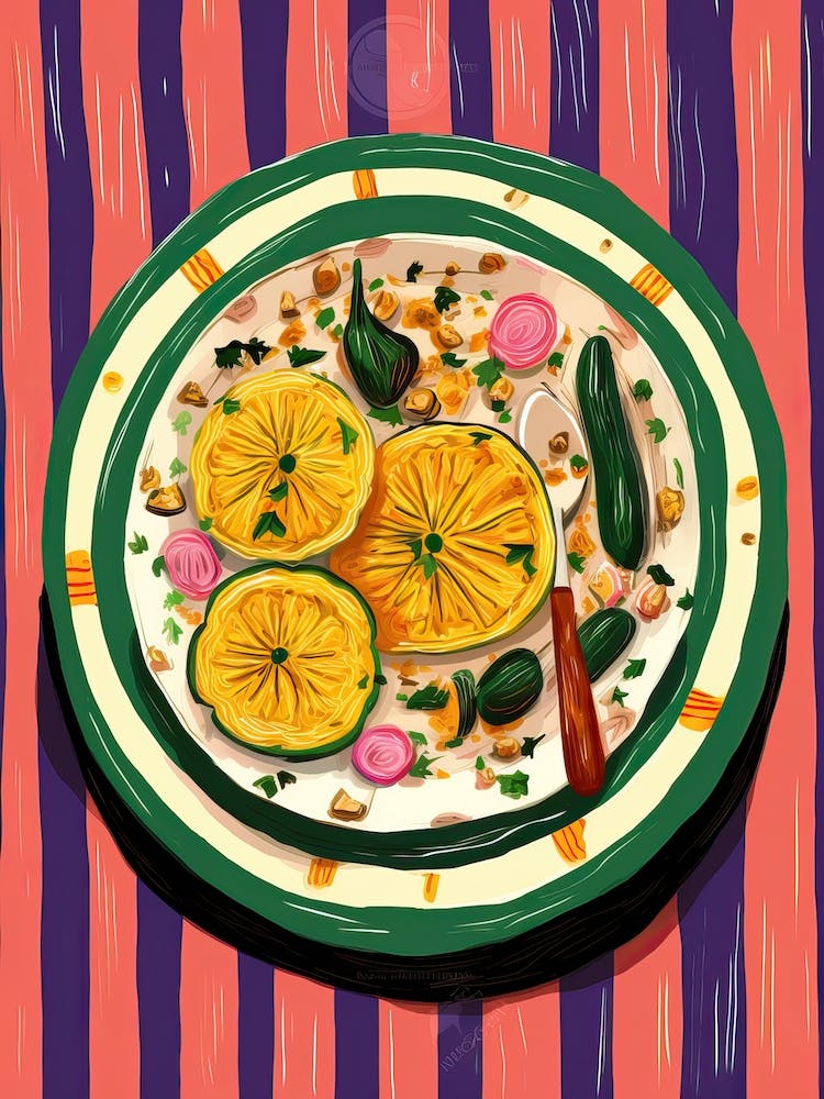 A Plate Of Pumpkins, Autumn Food Illustration Top View 29