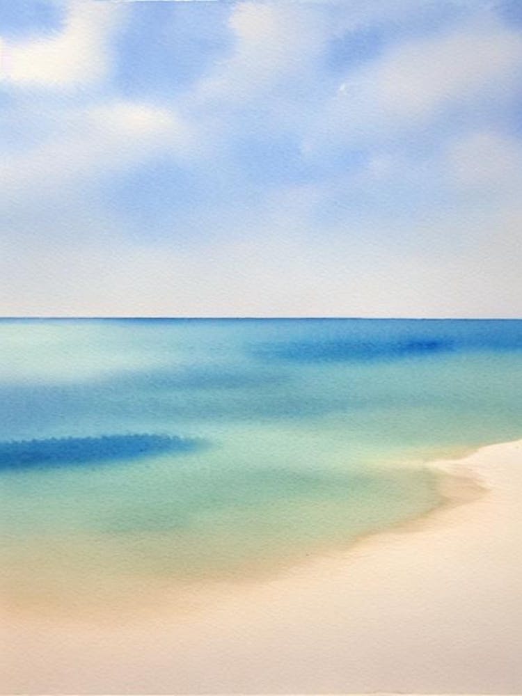 Cala Comte Beach 3, Ibiza, Spain Watercolour
