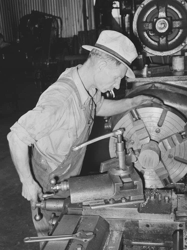 Machinist Working At Lathe, Seminole, Oklahoma, Oil Refinery By Russell Lee 1