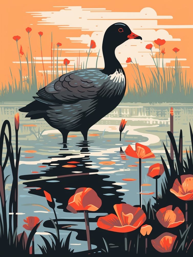 Vintage Bird Linocut Coot 2