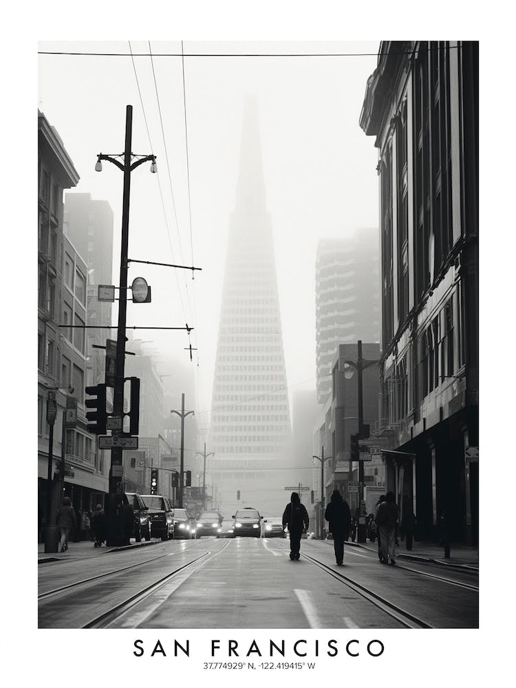 Poster Of San Francisco, Black And White Analogue Photograph 1