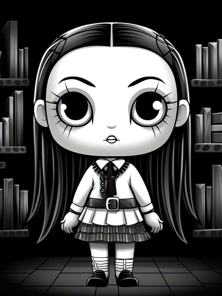 Cartoon Of Wednesday Addams Line Art 2 Fan Art