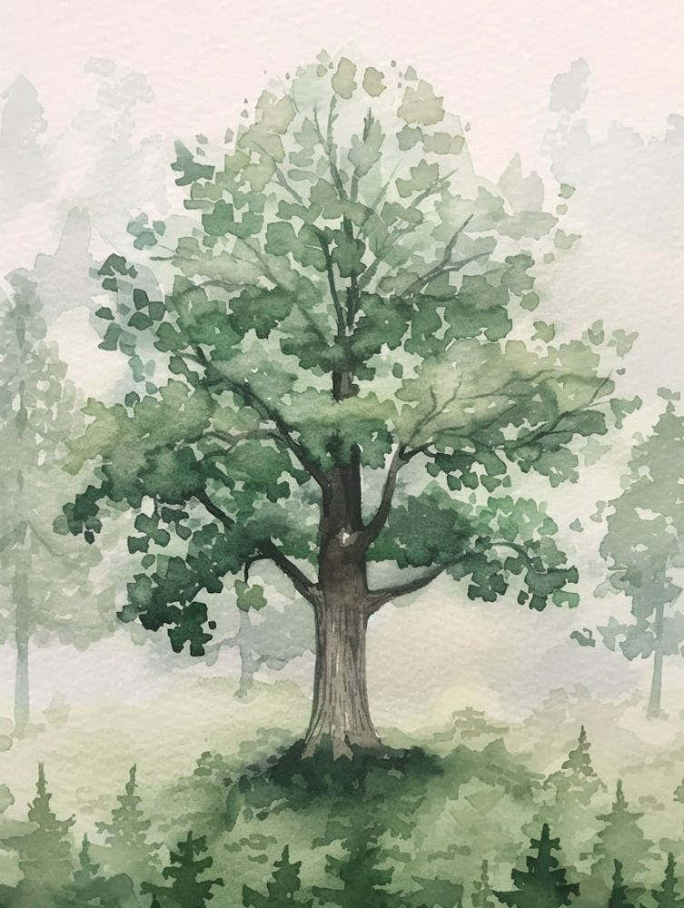 Oak Tree Atmospheric Watercolour Painting 3