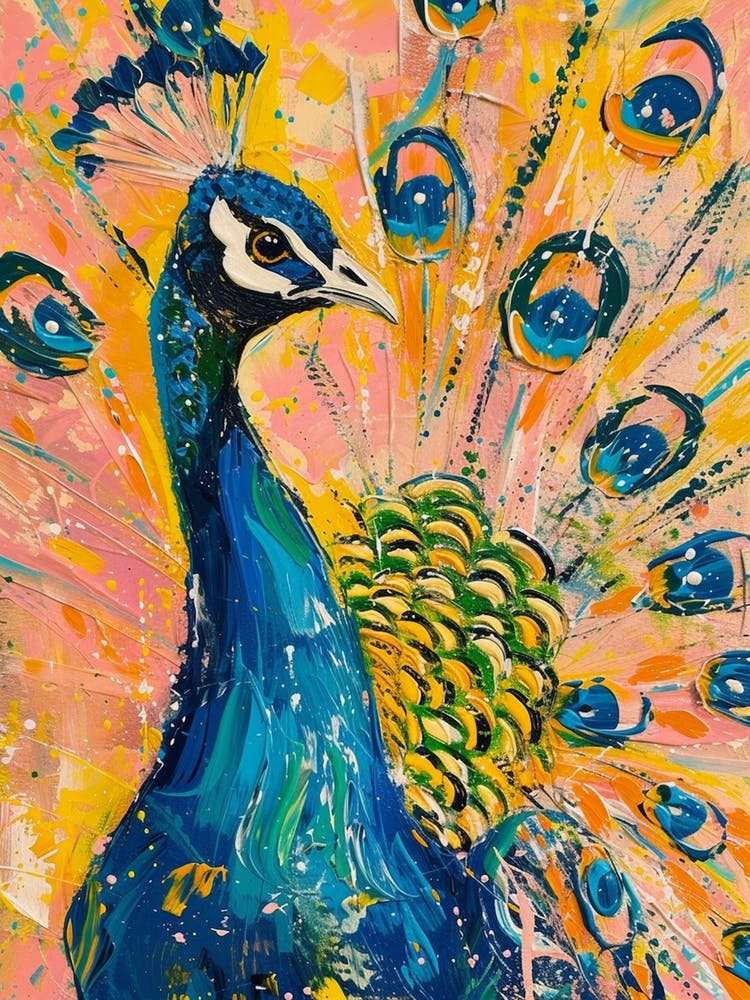 Peacock & Feathers Colourful Portrait 5