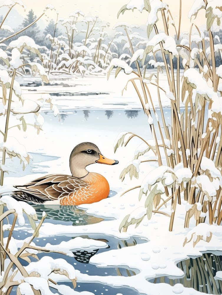 Winter Bird Painting Mallard Duck 3
