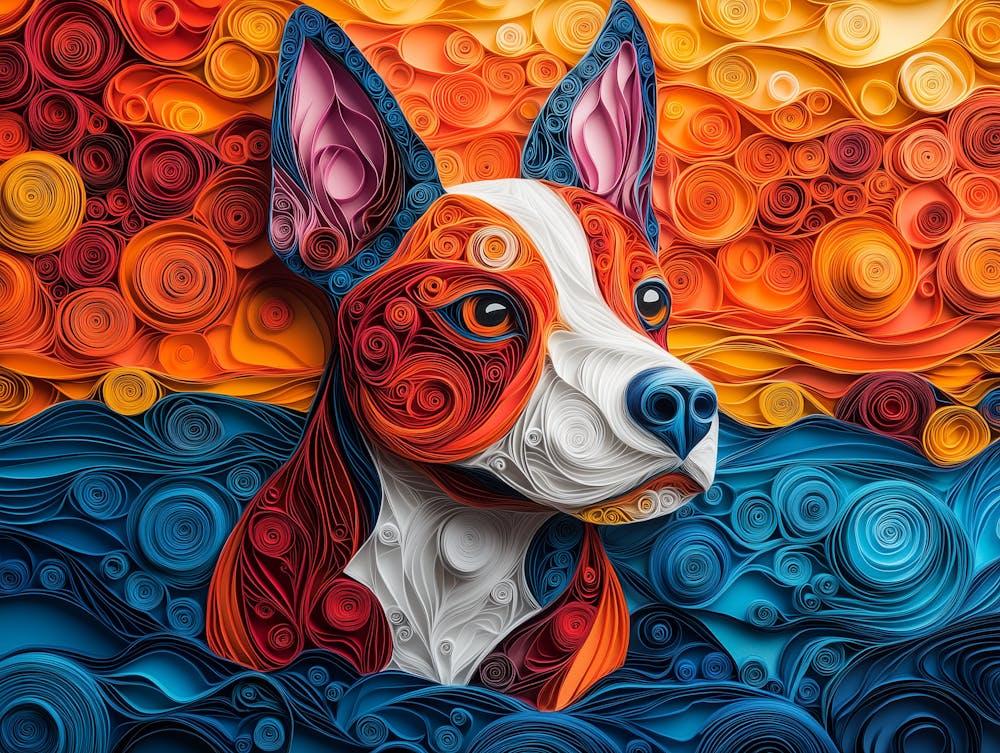 Bull Terrier Paper Quill Dog Portrait