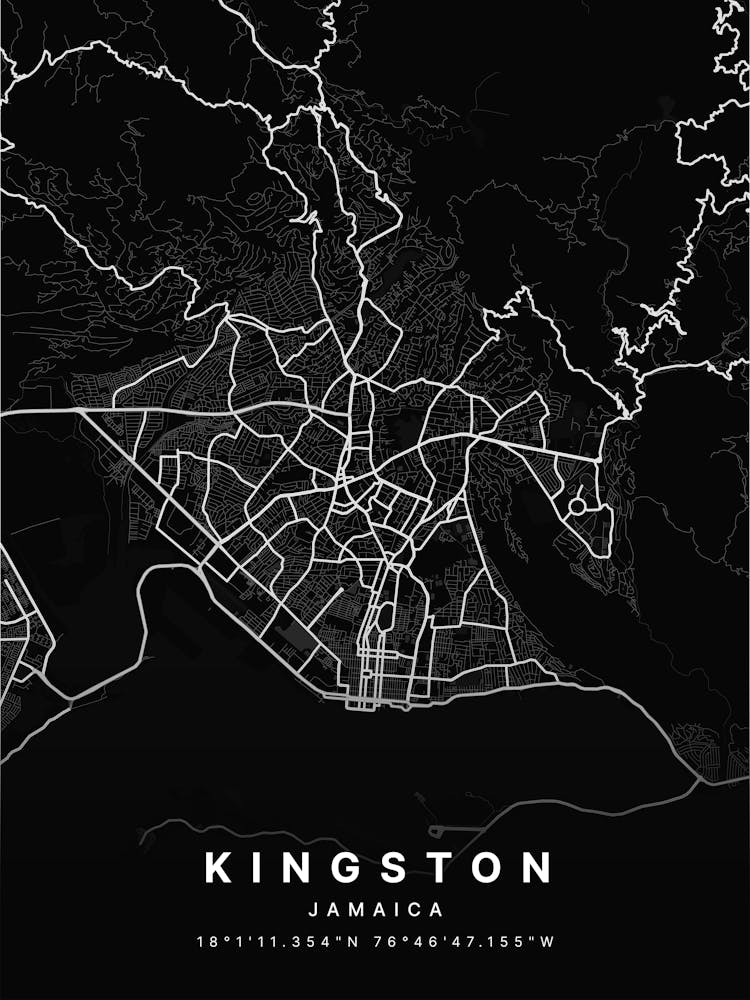 Kingston Saint Andrew Jamaica Black Map